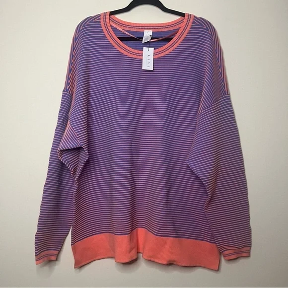NWT LIVI ACTIVE Lane Bryant Atheleisure Crewneck Ottoman Sweater in Fusion Coral - Picture 2 of 10